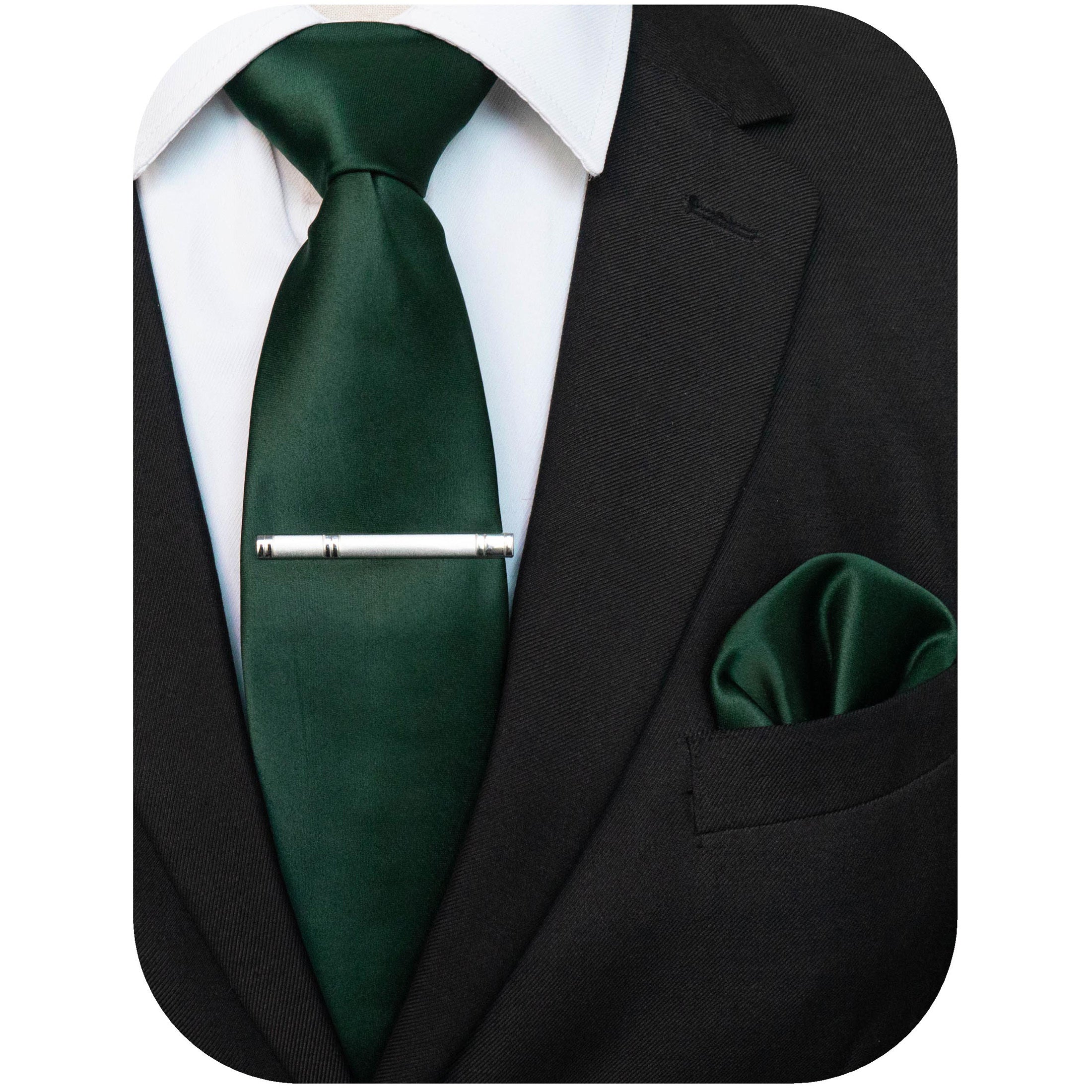 Men's Solid Color Tie and Pocket Square Set with Tie Clip for Business and Wedding
