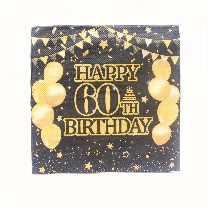 60th Birthday Party Supplies Set 20 Paper Plates 20 Paper Towels Tablecloth