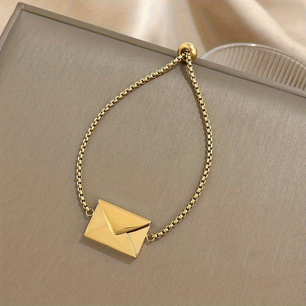 Envelope Pendant Bracelet with Love Letter 18K Gold Plated Stainless Steel Gift for Valentine