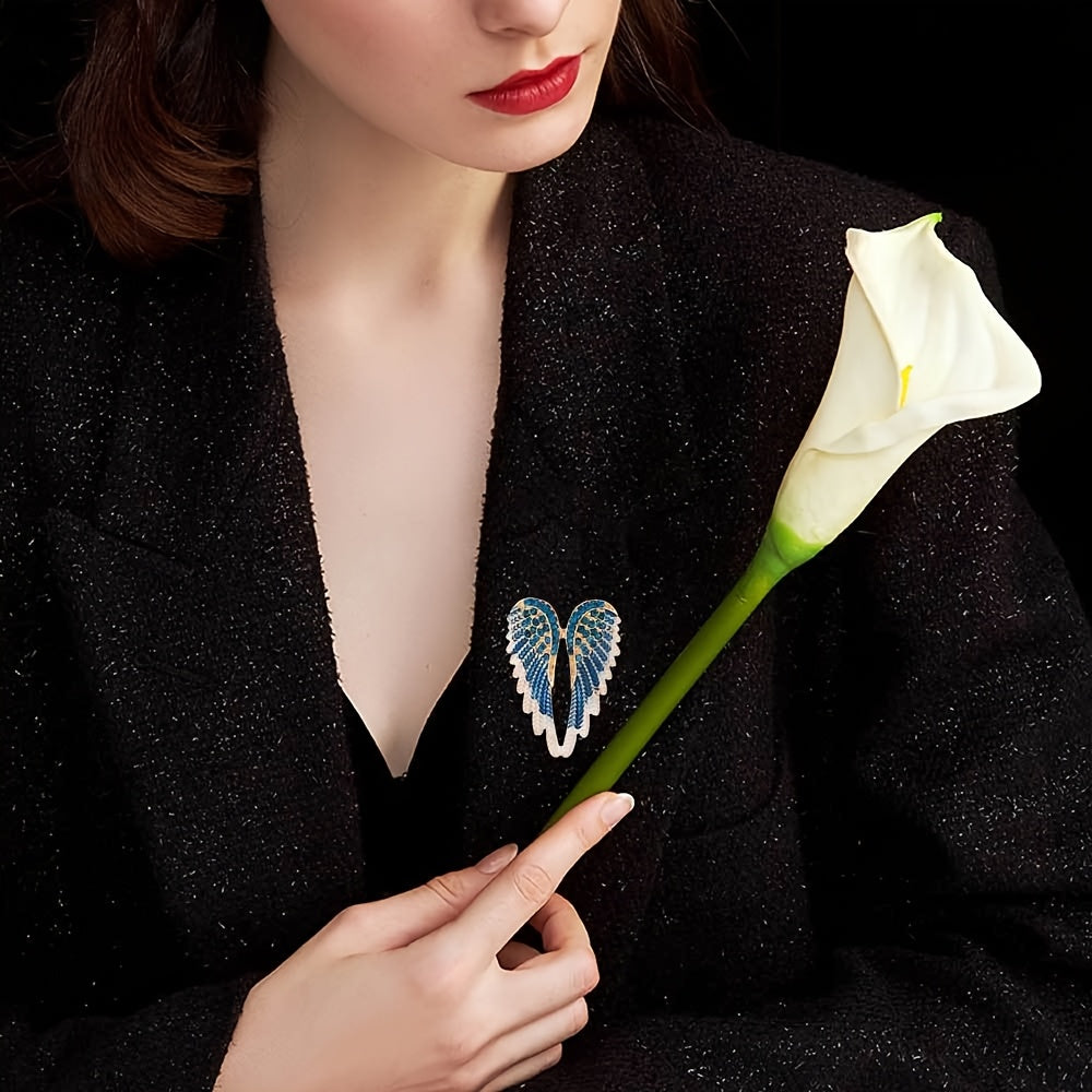 3-Piece Rhinestone Wing Brooch Set Enamel Lapel Pins for Gifts and Formal Events