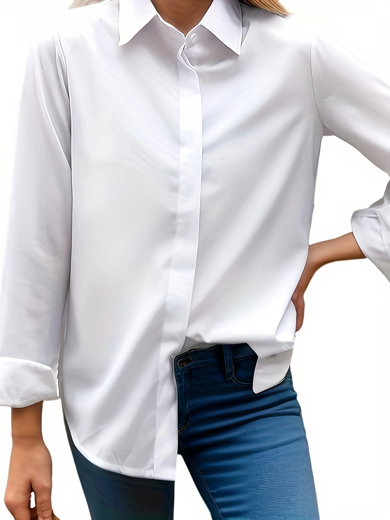 Women's Solid Polyester Button Shirt for Office and Work
