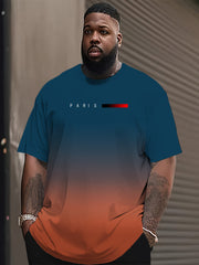 Katta o'lchamdagi gradient Paris printli futbolka, polyesterdan tayyorlangan, yumshoq bo'yinli, tasodifiy va sport uslubida, biroz cho'ziladigan oddiy kesim, yozgi ochiq havoda kiyish uchun ideal.