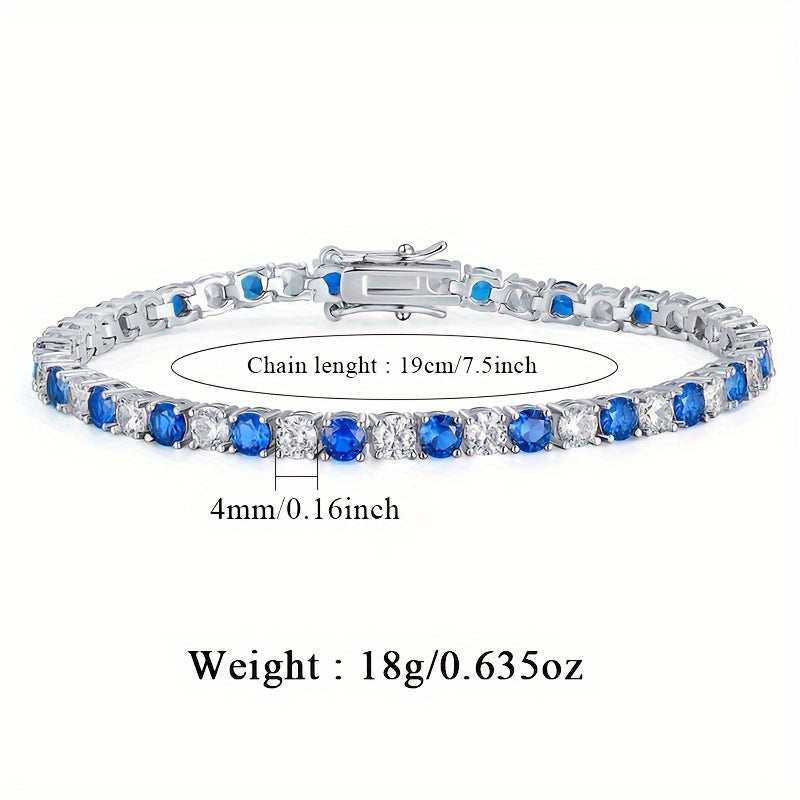 Women's Sterling Silver Tennis Bracelet with Blue and White Cubic Zirconia for Daily and Party Wear