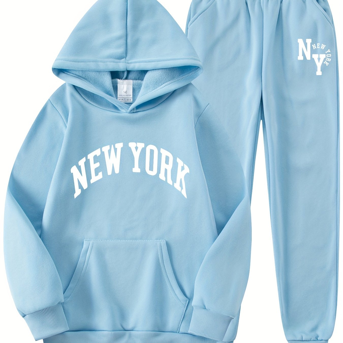 Bolalar uchun Nyu-York harfli printli hoody va sport shimlari to'plami. Kengaytirilgan polyester to'qima matosidan tayyorlangan, cho'ntaklari bor. O'g'il bolalar, qizlar, o'smirlar va bolalar uchun ozgina cho'ziladigan va odatdagi moslikda. Ideal uchun