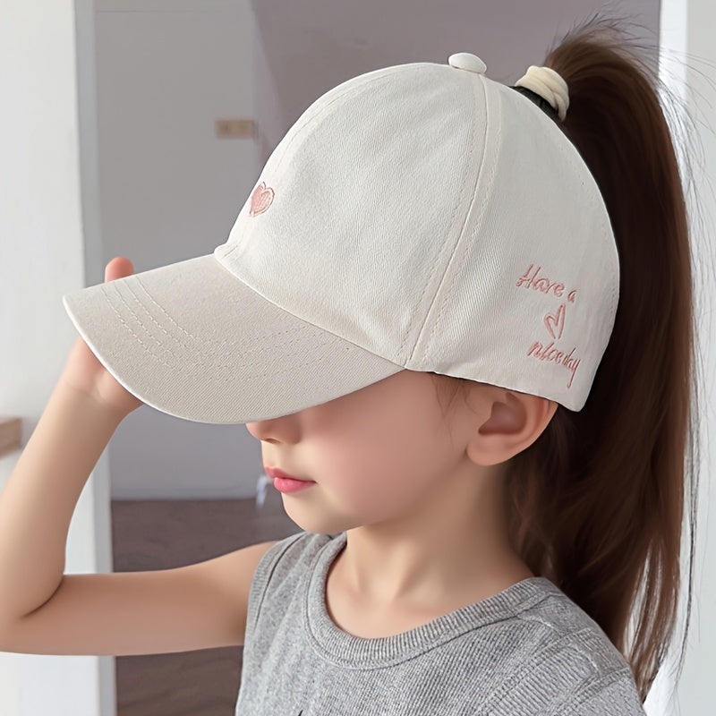 Kids Sun Protection Baseball Cap for Girls and Boys Heart Pattern Fitted Spring Summer