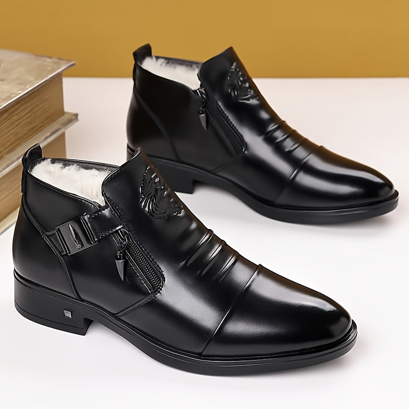 Men's Winter Ankle Boots Microfiber Synthetic Leather Solid Color Slip-On Zipper Casual Street Business