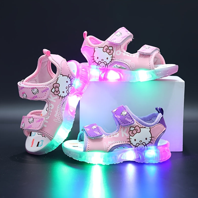 Girls Summer Glow-in-the-Dark Cartoon Sandals with Adjustable Straps Rubber Sole