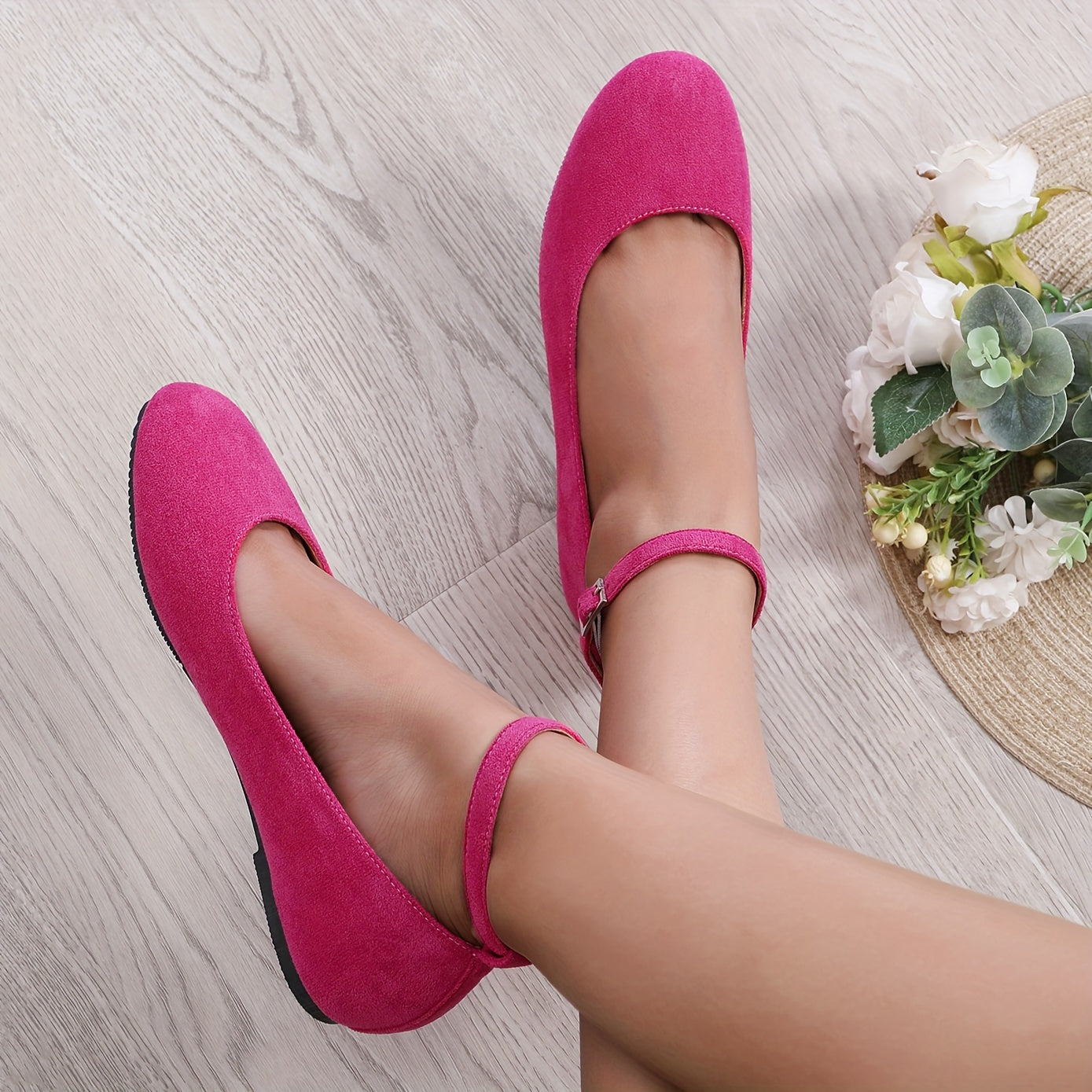 Women's Lightweight Ballet Flats with Ankle Strap, Round Toe, All-Season Comfort