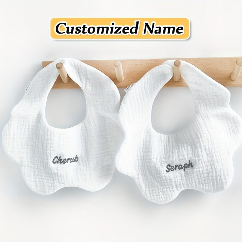 Set of 4 Children's Absorbent Cotton Bibs with Custom Name Option for Kids