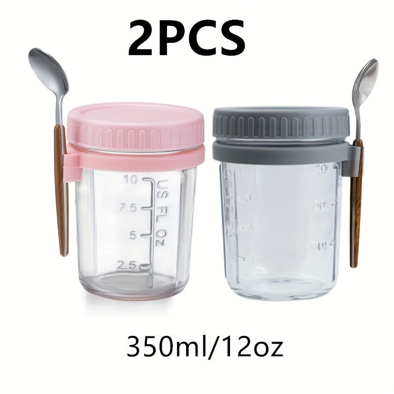 Set of 4 Glass Storage Containers 12oz Airtight Mason Jars with Lids and Spoons