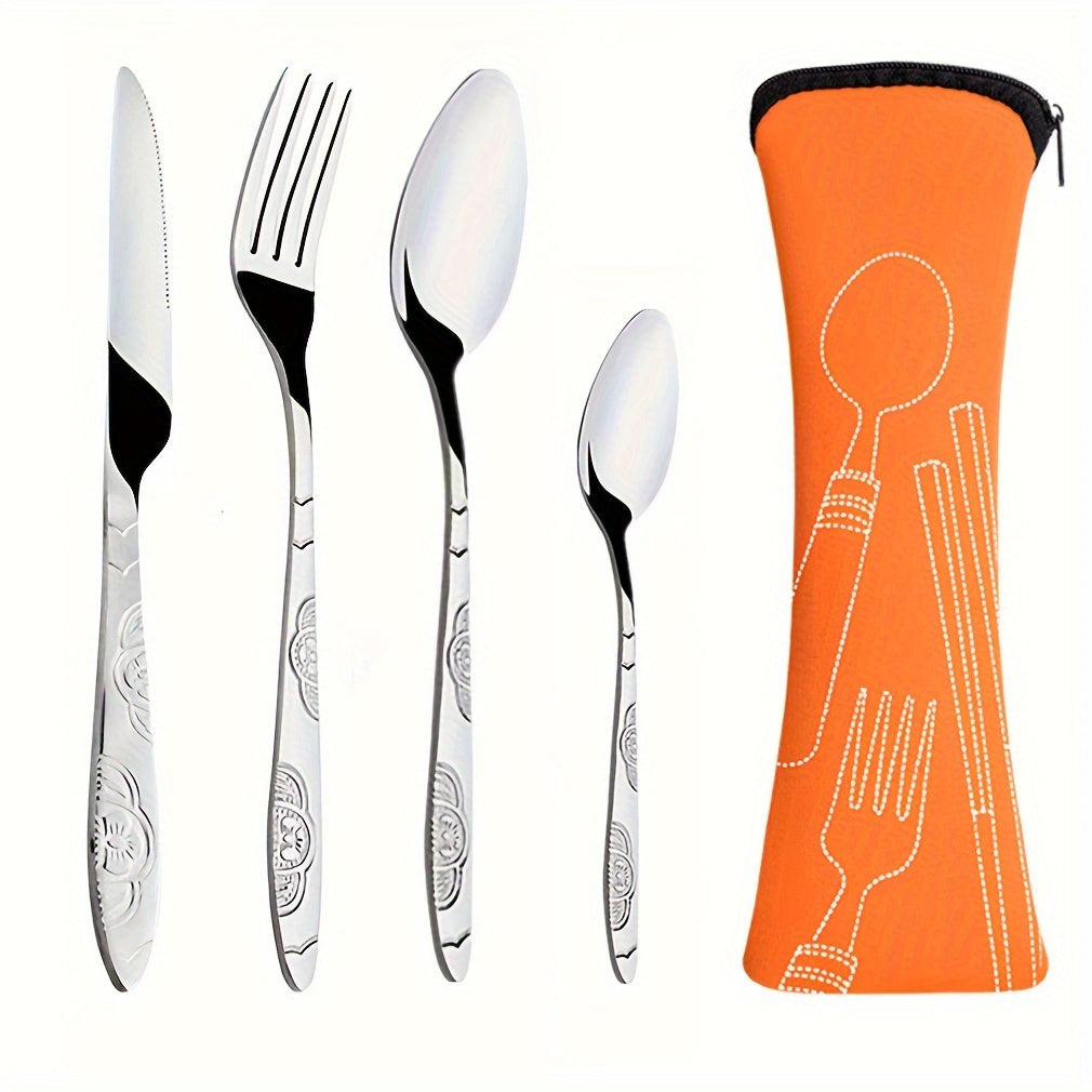 Stainless Steel Cutlery Set with Knife Fork Spoon in Travel Case for Camping