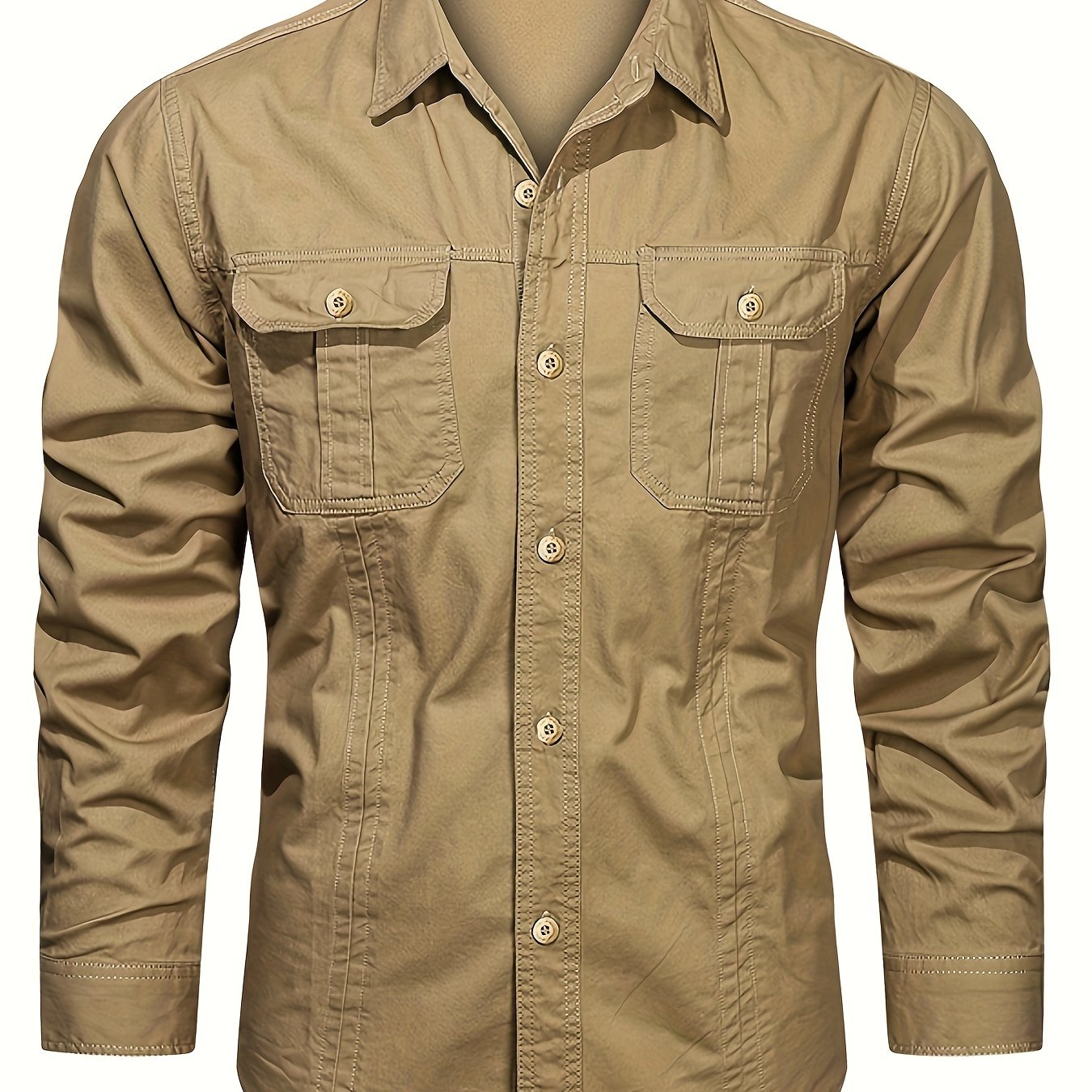 Men's Casual Long Sleeve Shirt Woven Cotton Solid Color Spring Summer Loose Fit Street Style