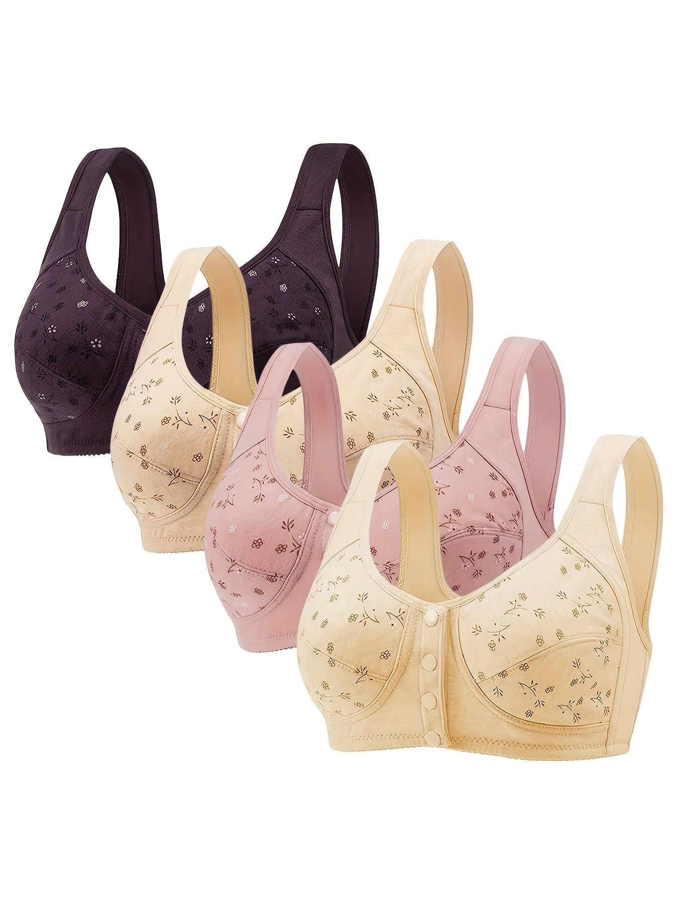 Women's Floral Print Wireless Bralette with Full Coverage and Front Closure