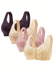 Sujetador sin aros con estampado floral para mujer, con cobertura total y cierre frontal