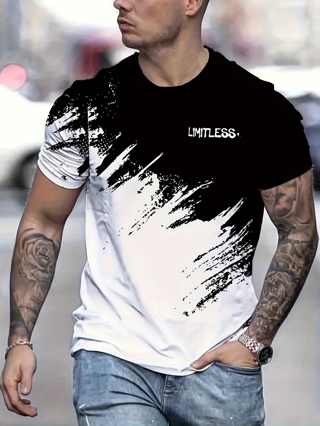 Camiseta de verano para hombre con impresión 3D, cuello redondo, ropa casual elástica