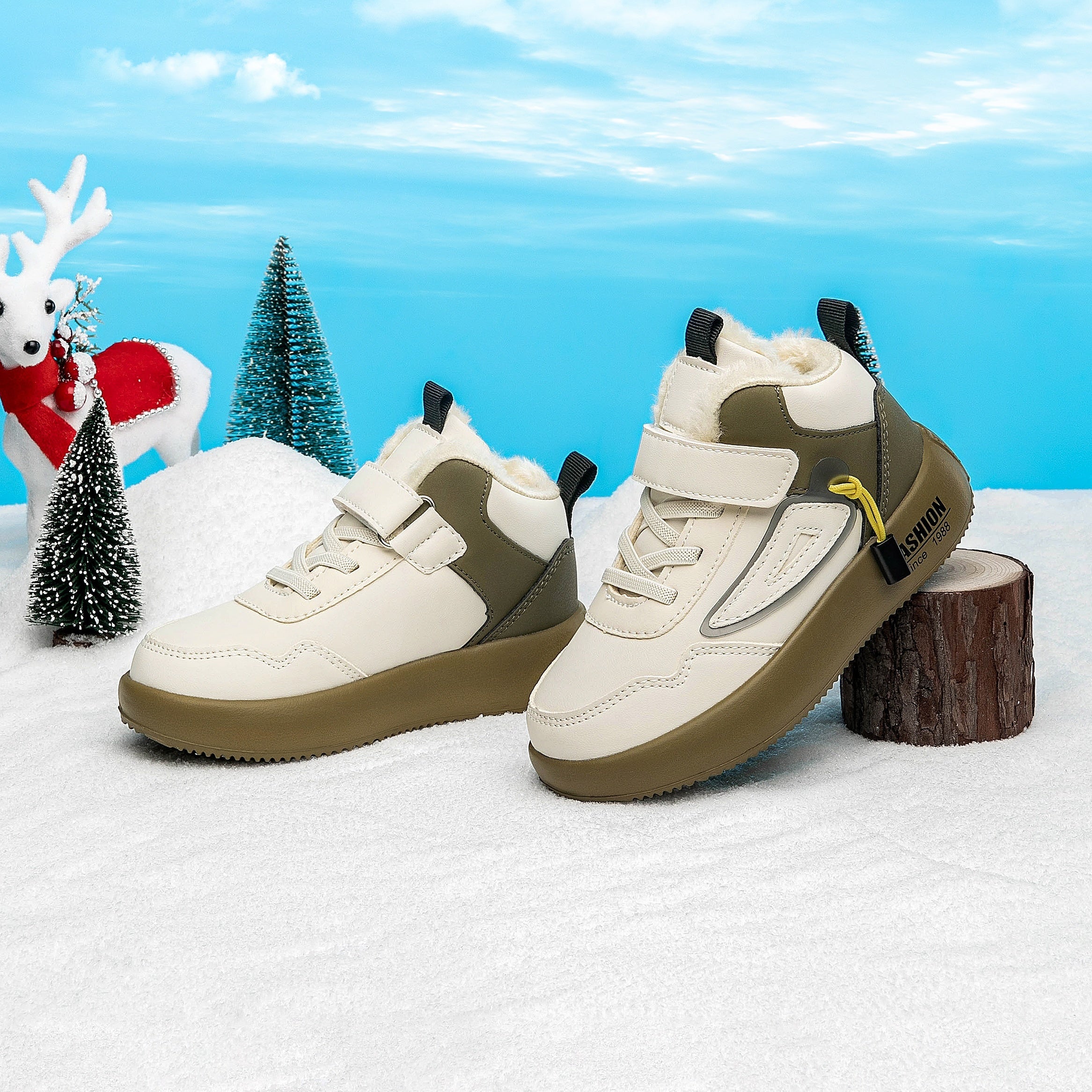 Boys Winter Snow Boots Waterproof Non-Slip Plush Lined High Tops Gray Navy