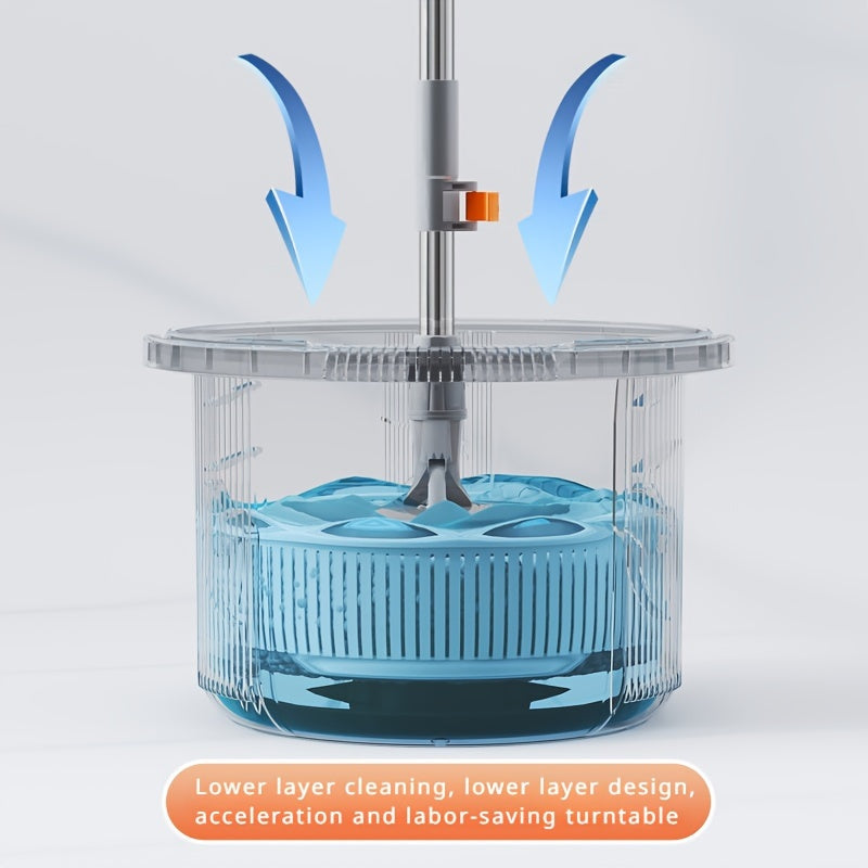 Juego de fregona y cubo con sistema de escurrido automático para facilitar la limpieza del suelo