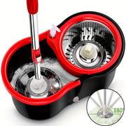 360° Rotating Mop and Bucket Set with Microfiber Replacement Heads and Adjustable Handle