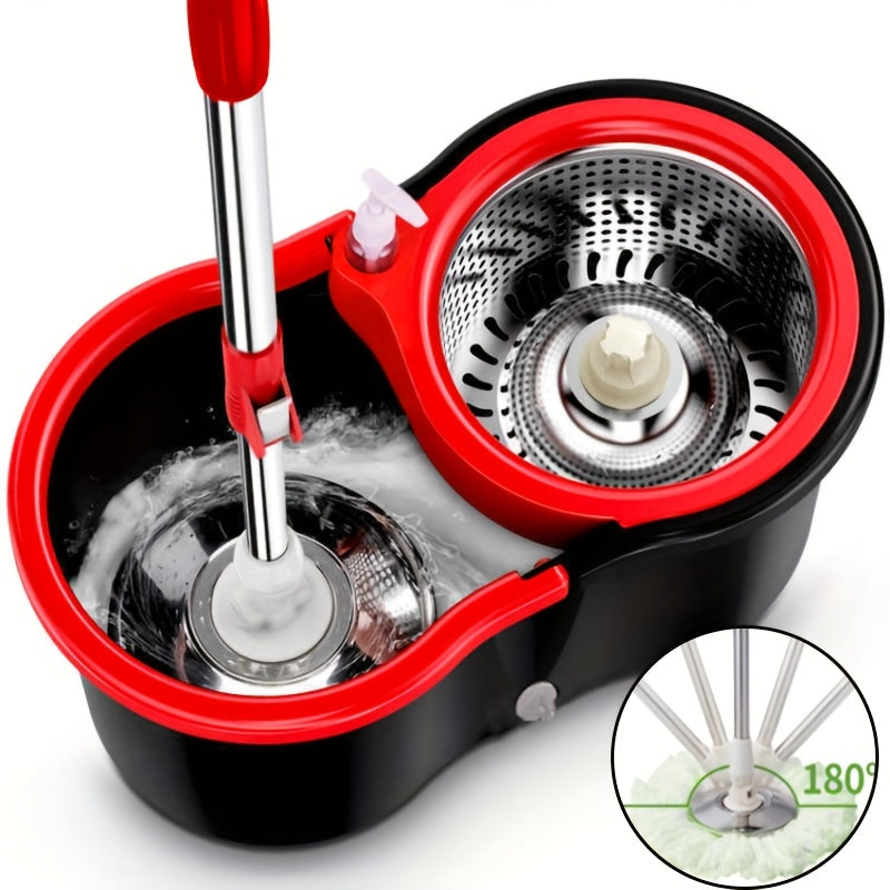 360° Rotating Mop and Bucket Set with Microfiber Replacement Heads and Adjustable Handle