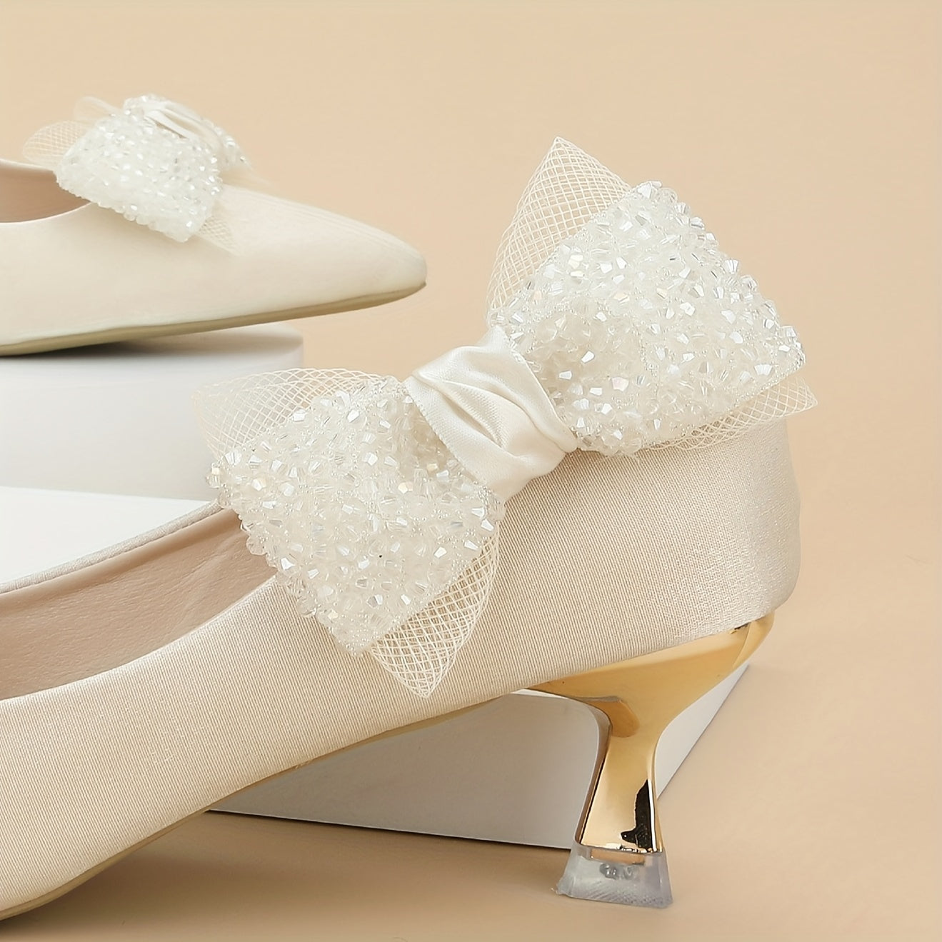 Black Bow Shoe Clips Pack Beaded Nylon Elastic Formal Accessories