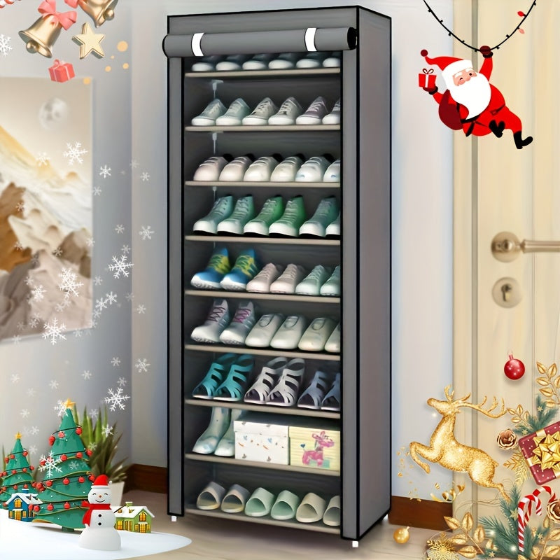 8-Tier Metal Shoe Rack for Entryway Bedroom Collapsible Dust-Resistant Storage