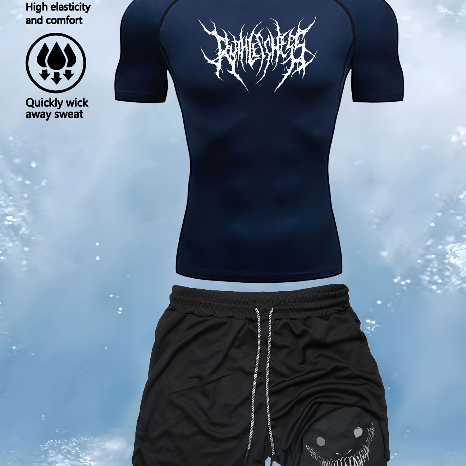 Men's Athletic Set with High-Stretch Quick-Dry T-Shirt and Double-Layer Shorts for Gym Running and Fitness