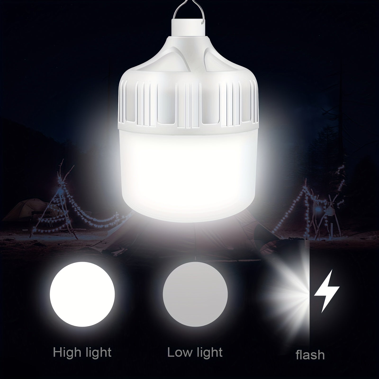 Ultra Bright USB Rechargeable LED Light Bulb with Hook for Camping and Emergency Use