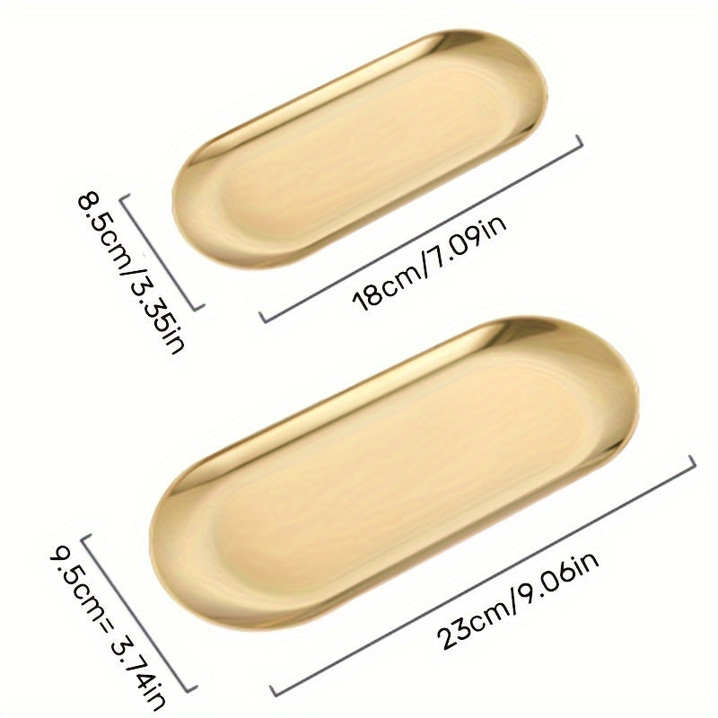 Organizador de bandeja de acero inoxidable dorado para maquillaje, perfume, joyas y decoración de baño