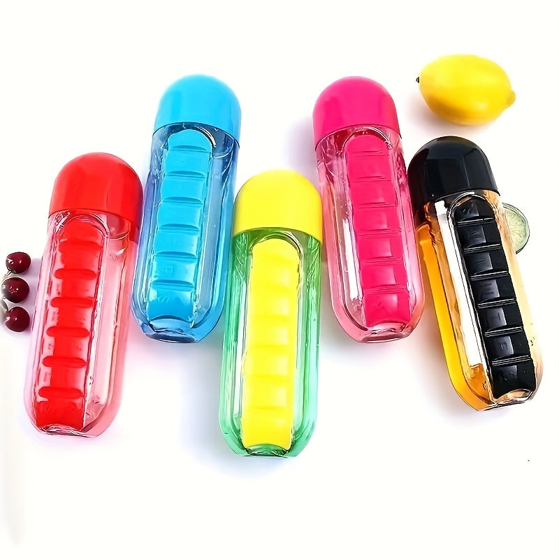 Portable Water Bottle and Medicine Organizer with Seven-Day Divider in Mixed Color