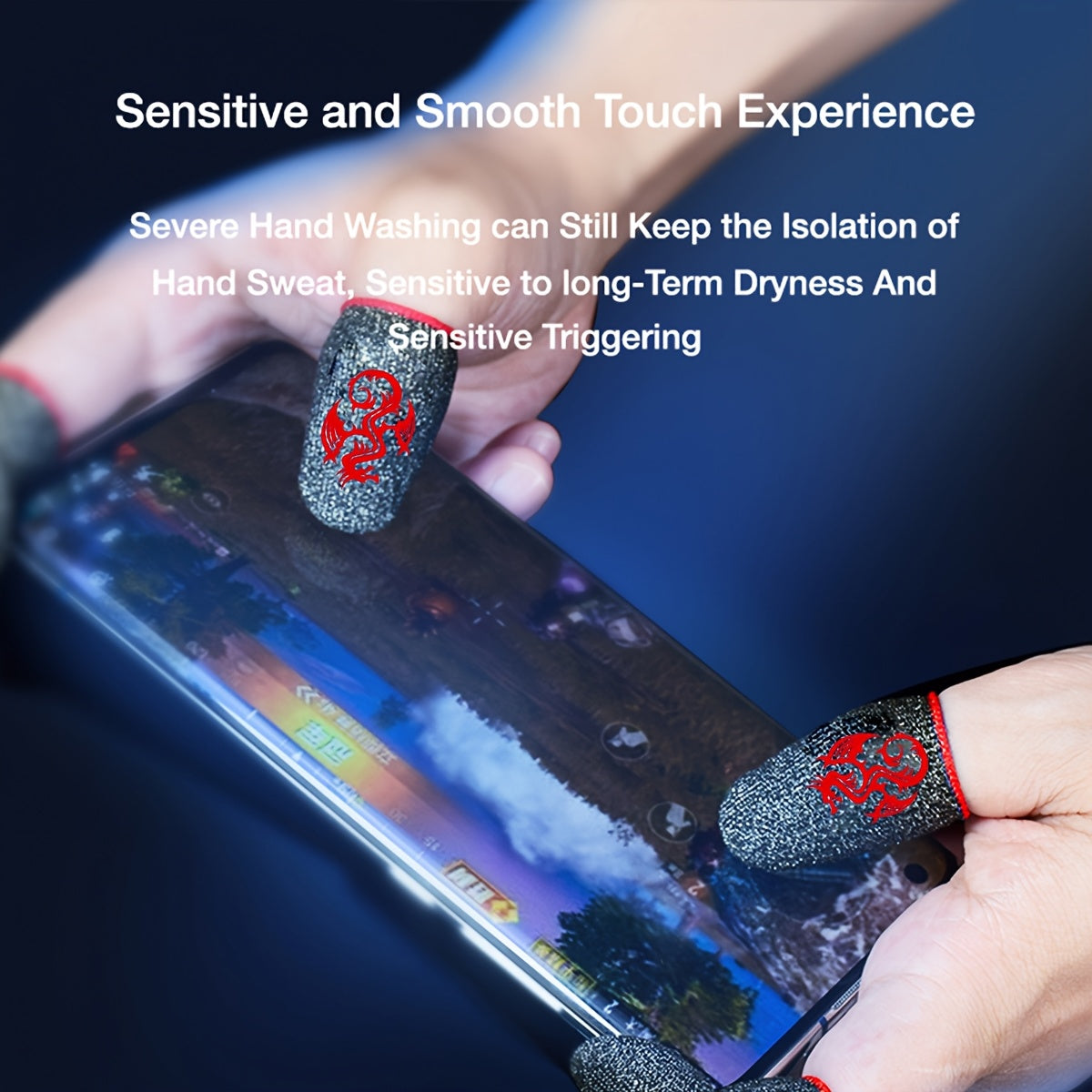 Game Finger Sleeves with Dragon Pattern, Carbon Fiber Material, Breathable, for Mobile Gaming