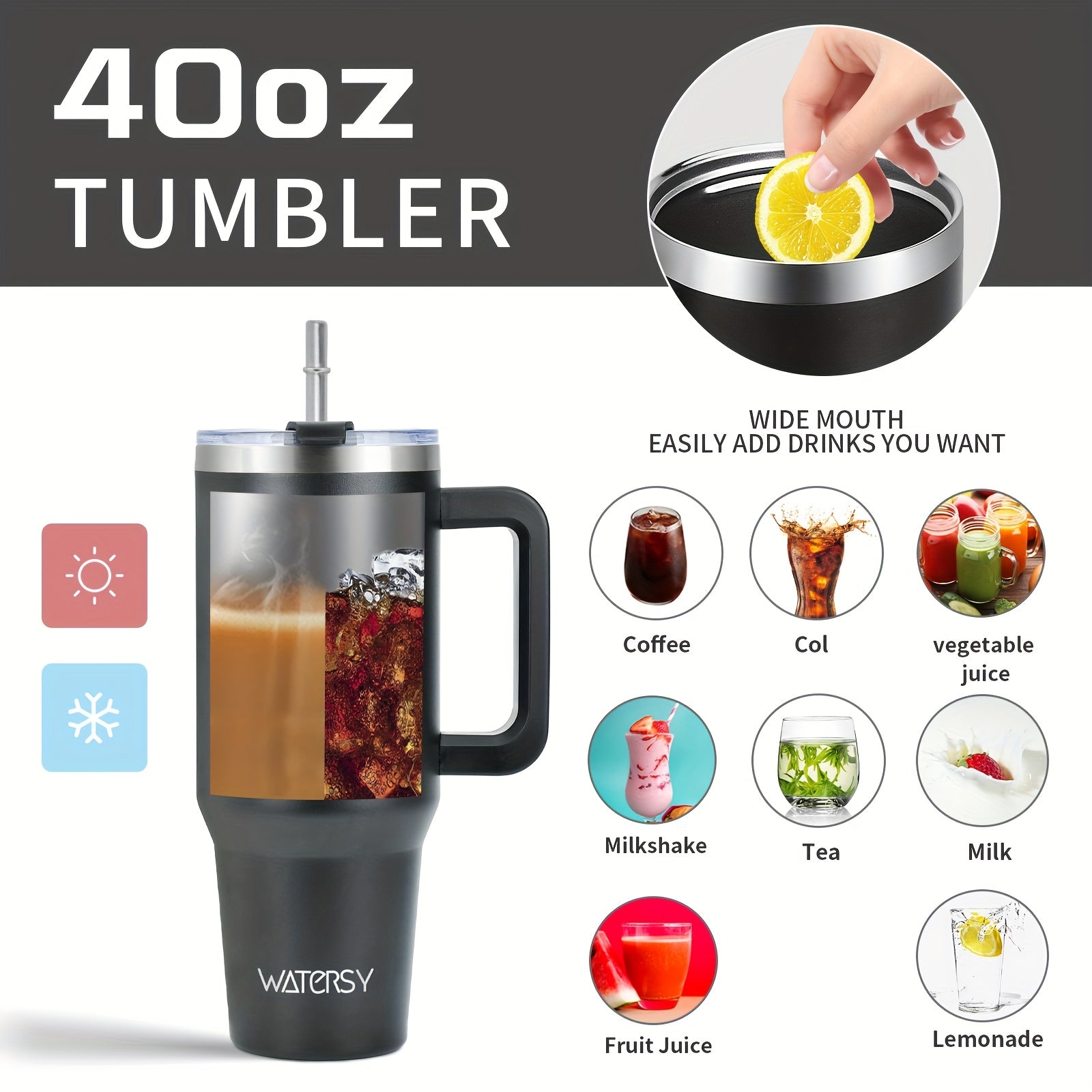Insulated 30 oz/40 oz Tumbler with Handle and Straw Leakproof Stainless Steel