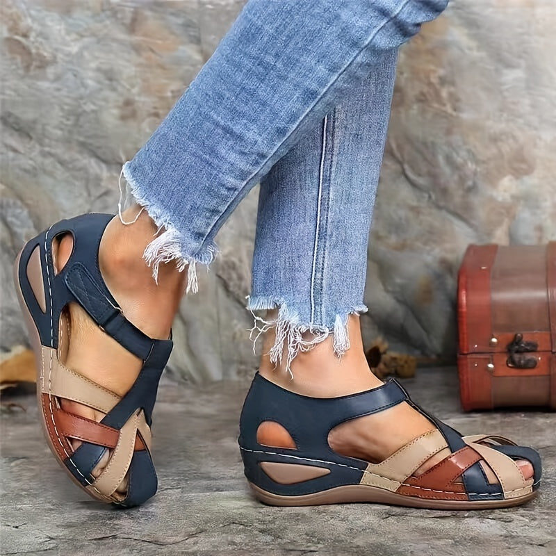 Women's Wedge Sandals Color-Blocked Platform Wide-Fit