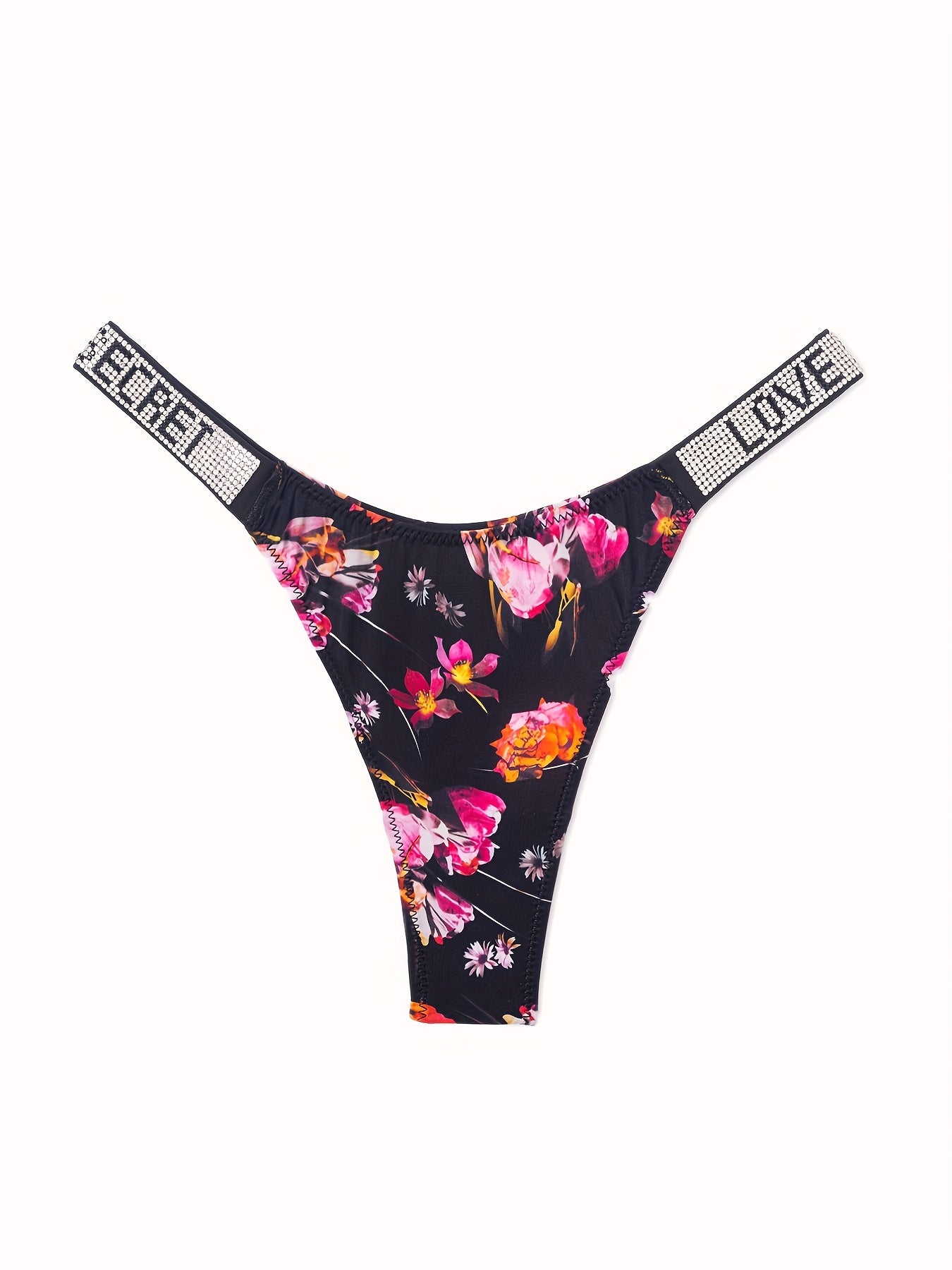 Women's Rhinestone Letter Thongs Low Waist Sports Lingerie Set 6 Pieces