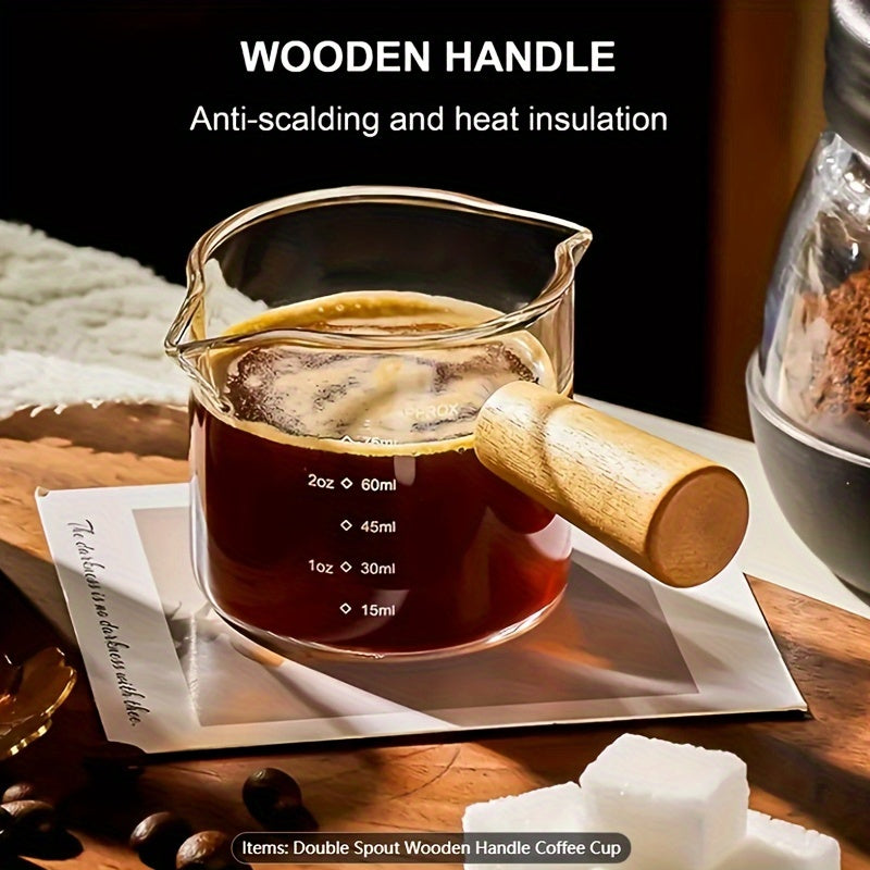 2oz термостойкая стеклянная мерная чашка с деревянной ручкой и двойными носиками
