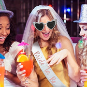Set of 3 Bridal Bachelorette Party Glasses Sash and Veil Wedding Decorations