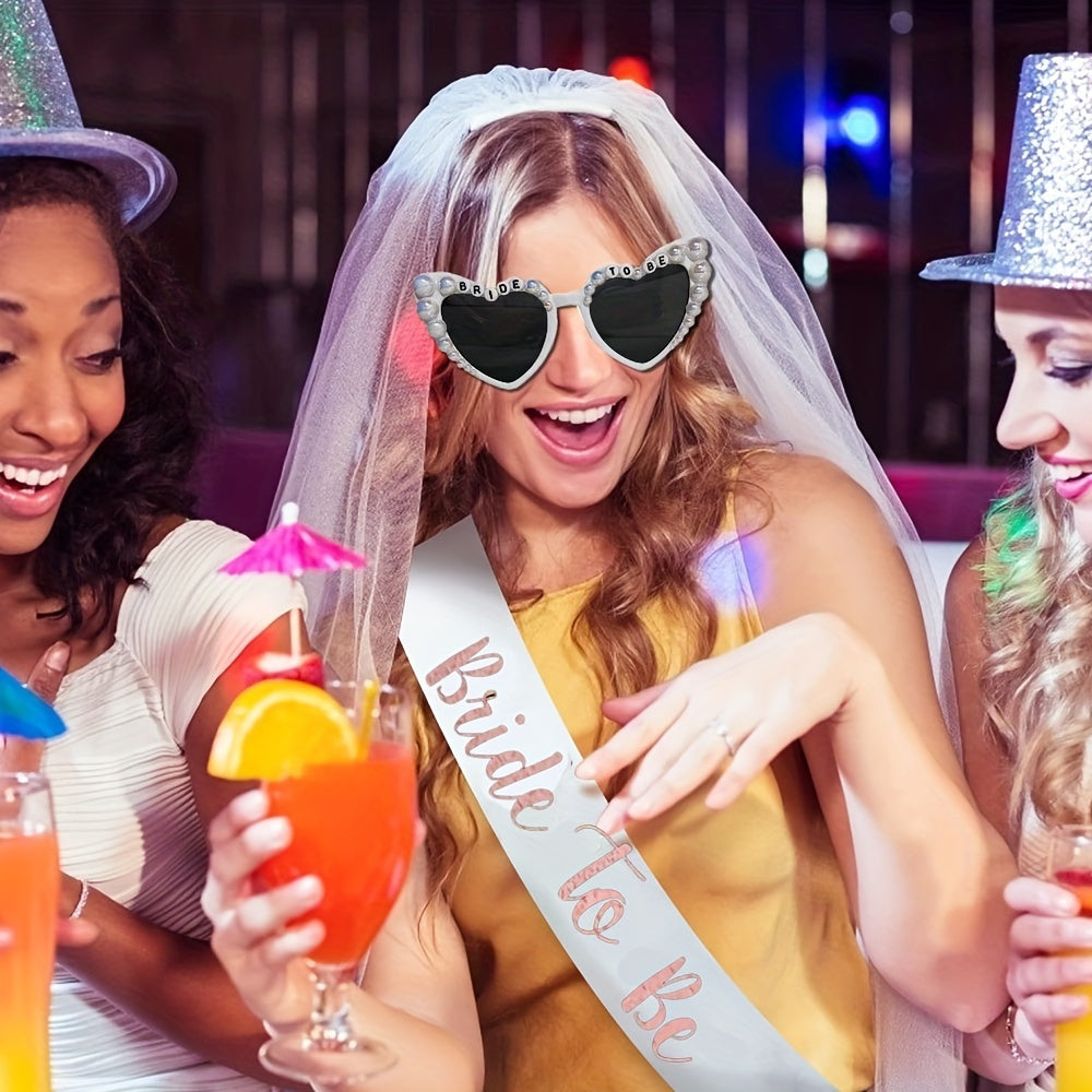 Set of 3 Bridal Bachelorette Party Glasses Sash and Veil Wedding Decorations