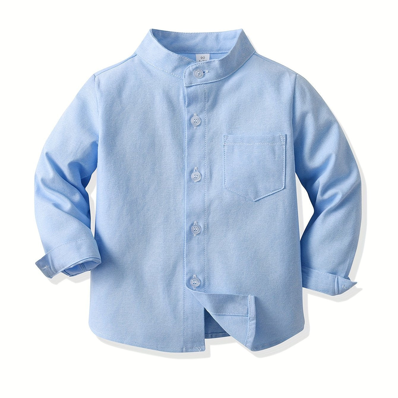 Camisa de manga larga rosa para niños con bolsillo en el pecho y botón, mezcla de algodón para bodas y fiestas