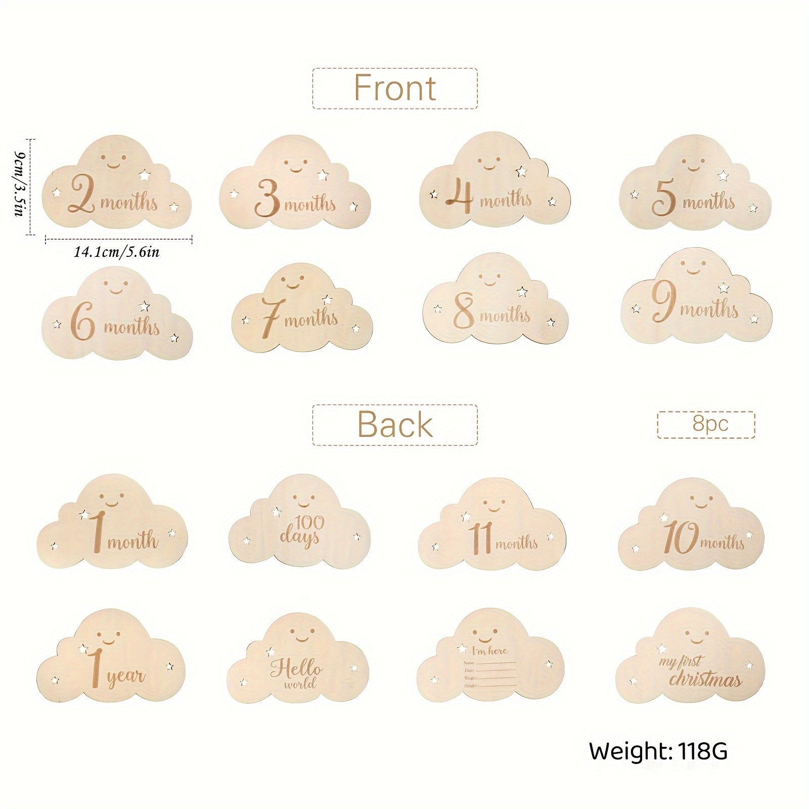 Set of 8 Milestone Cards for Baby Growth and Pregnancy Journey with Wooden Birth Sign and Photo Props