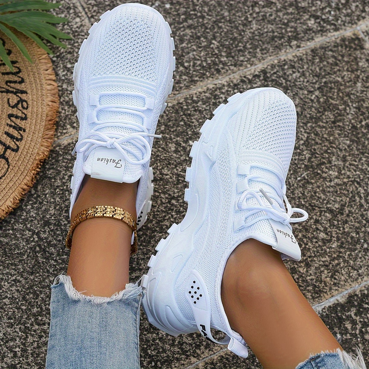 Zapatillas de malla transpirable para mujer, zapatillas ligeras de caña baja para correr con suela acolchada