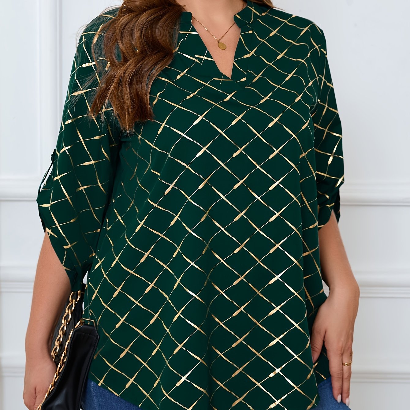 Women's Plus Size Heat Transfer Print Split Neck Long Sleeve Casual Top