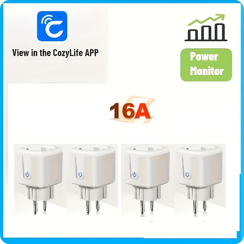 Enchufe inteligente europeo con monitorización de energía, Alexa, Google Assistant, temporizador, control remoto 16A
