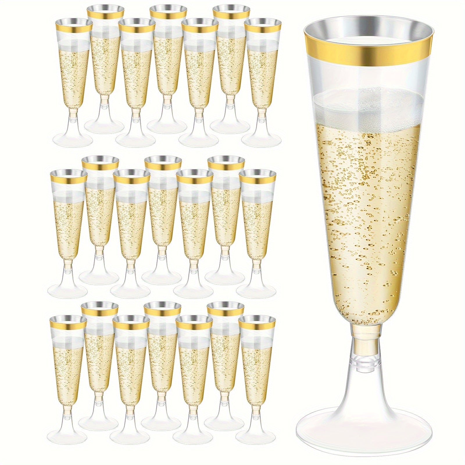 25 Pack Gold Plastic Champagne Flutes 5 Ounce Disposable Party Glasses