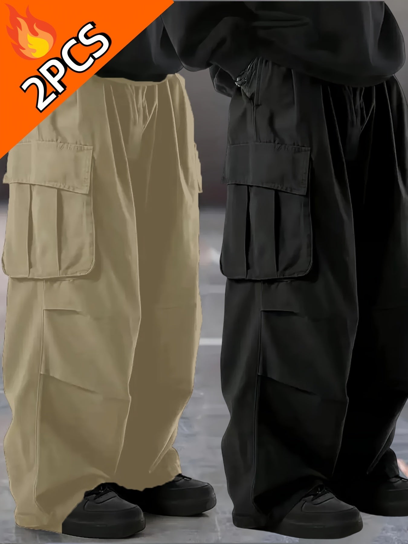 2-to'plam erkaklar uchun katta o'lchamdagi kargo shimlar, to'liq rangli polyester, erkin fit, tashqi sayohat uchun