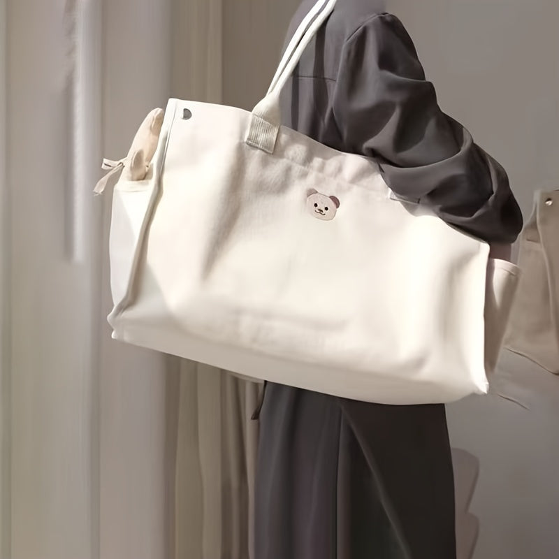 White Bear-Themed Polyester Tote Bag for Diapers and Daily Essentials