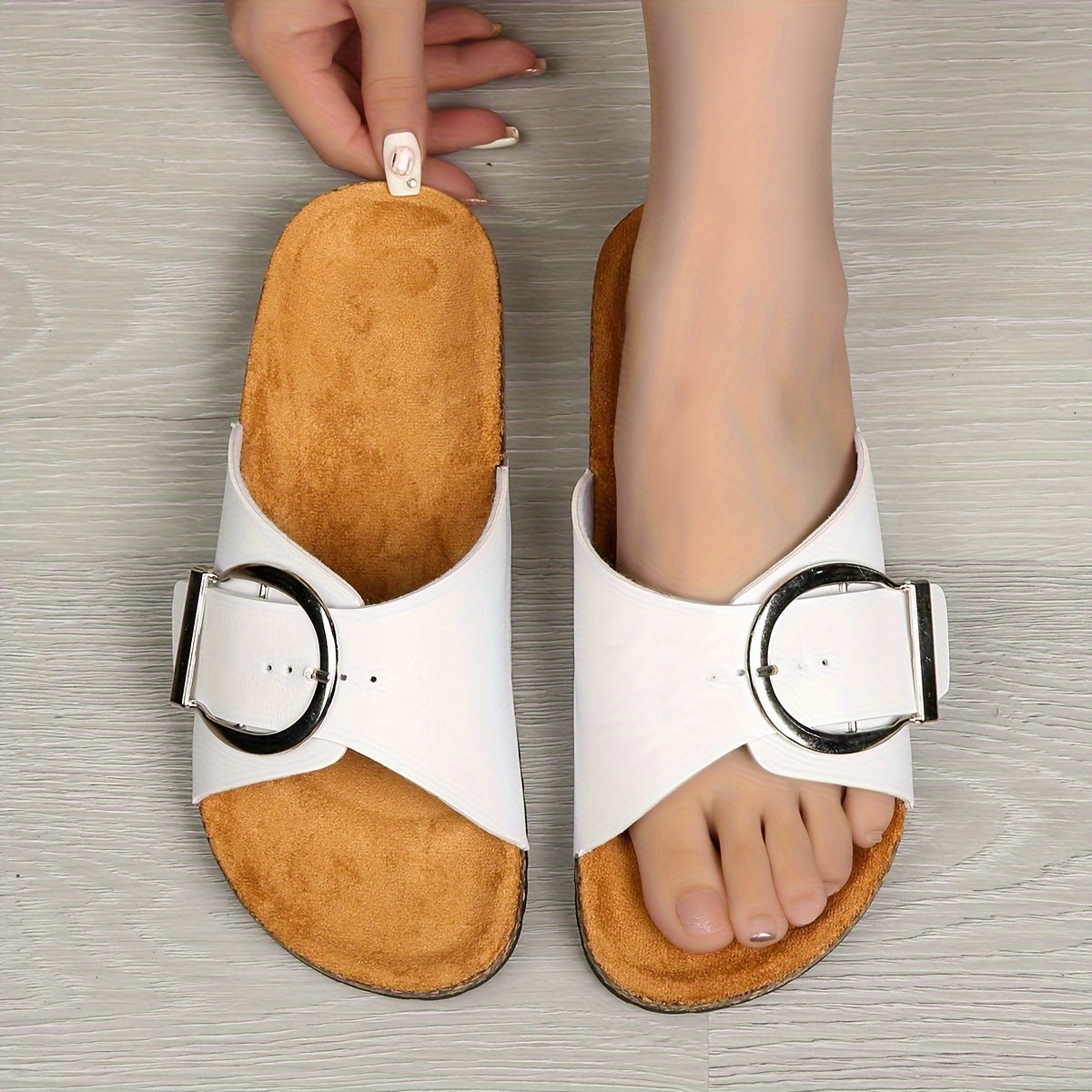 Women's Solid Color Casual Slides Lightweight Flat Buckle Summer Beach Non-slip