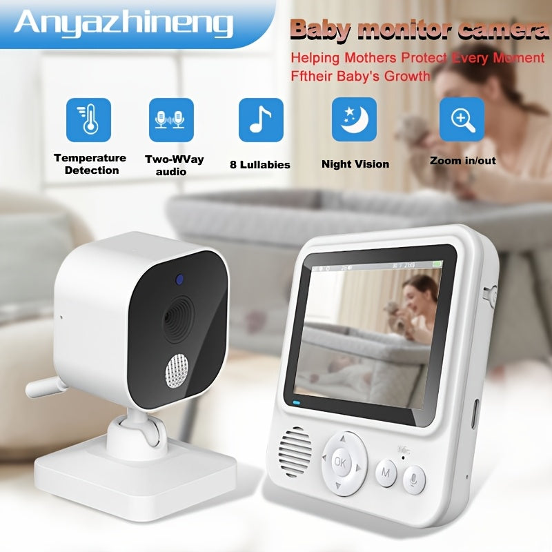 Cámara de monitor para bebé con pantalla LCD de 7.11cm con panorámica/inclinación, visión nocturna, pantalla de temperatura y alarma