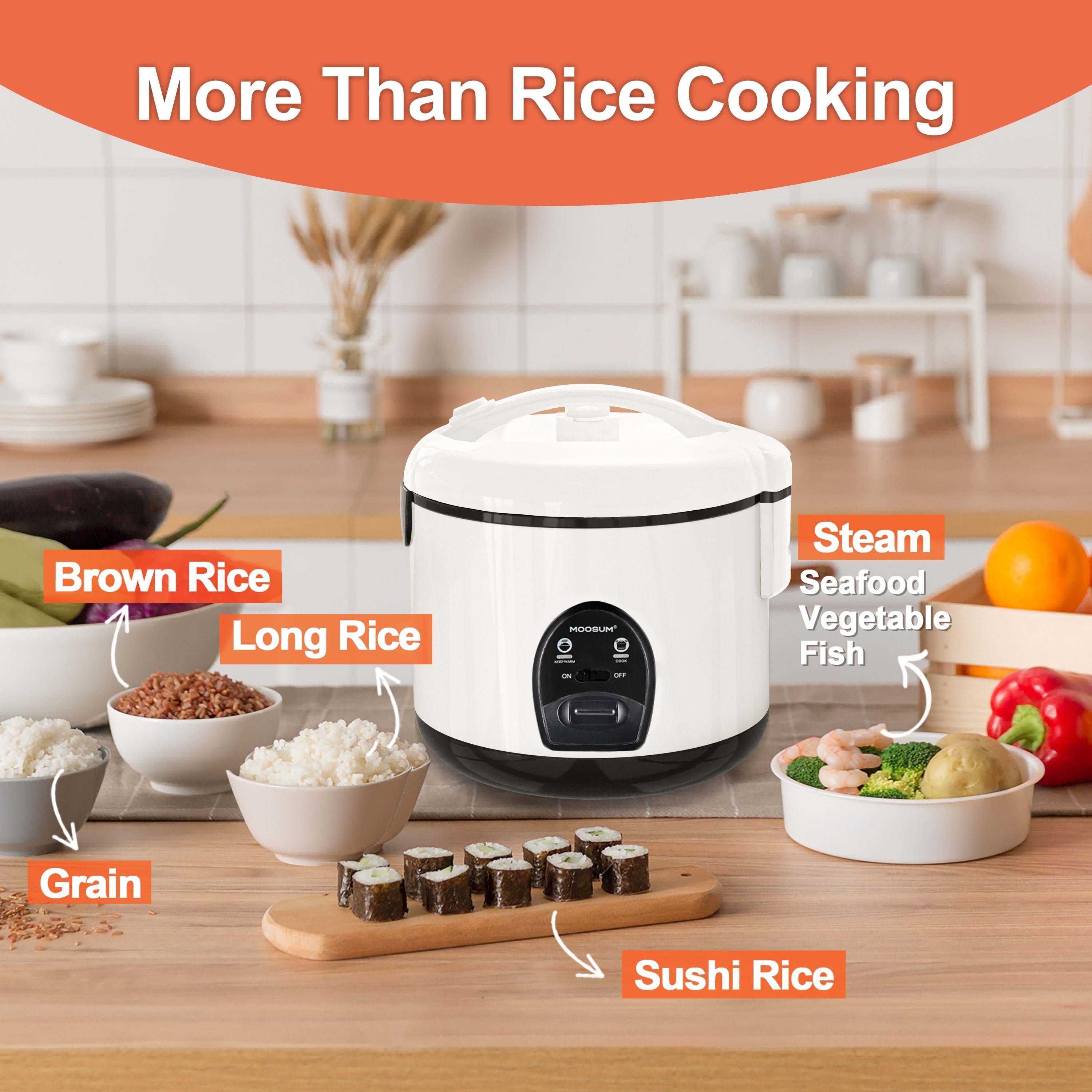 Rice Cooker 0.8L One-Button Operation Keep Warm Steam Insert Spoon Cup