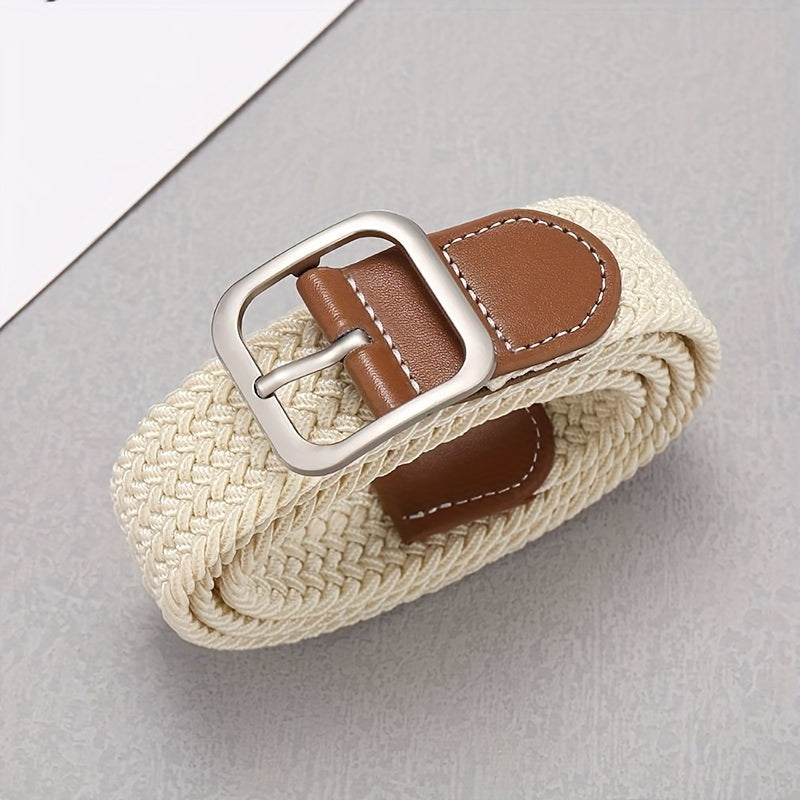Cinturón unisex elástico trenzado con hebilla cuadrada para vaqueros y pantalones casuales
