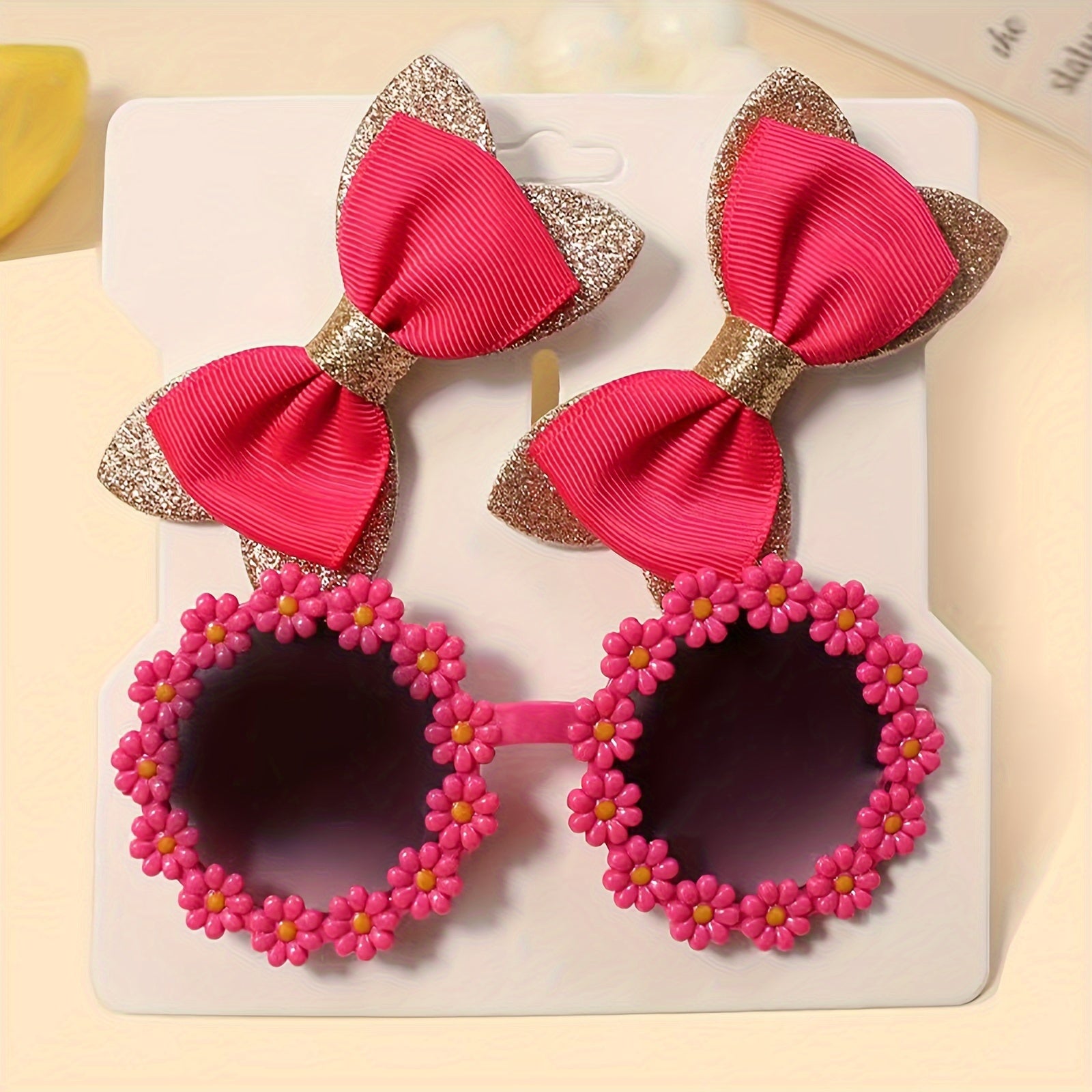 Women’s Hair Accessories Set 3 Pieces Bow Clip Floral Glasses Elegant Cute for Ages 14+