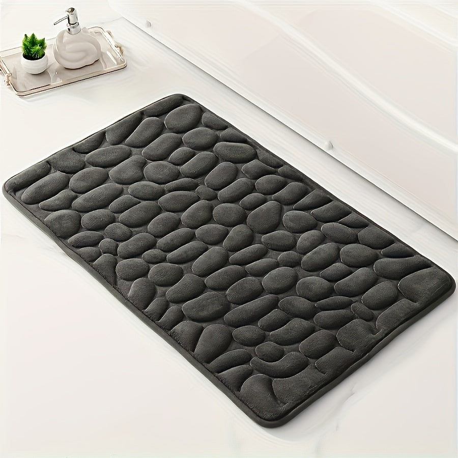 Bath Mat Non-Slip Embossed Pebble Pattern 59.94x39.88cm Absorbent Polyester